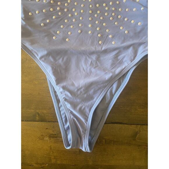 Womens Gianni Bini Purple Pearl Detail Front Cheeky One Piece Size Medium - Picture 4 of 7